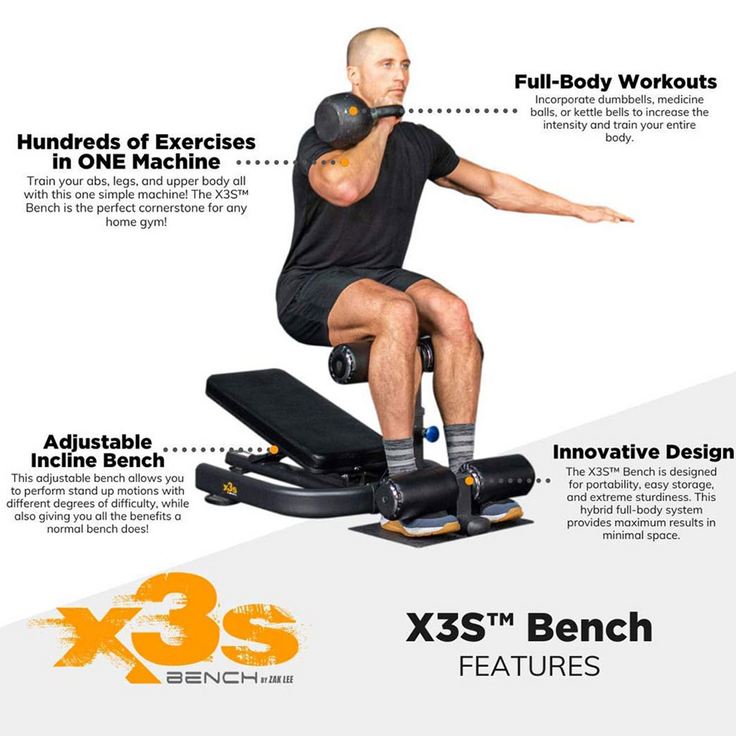 Abs Bench X3S 2-in-1 Sissy Squat Machine with Bench