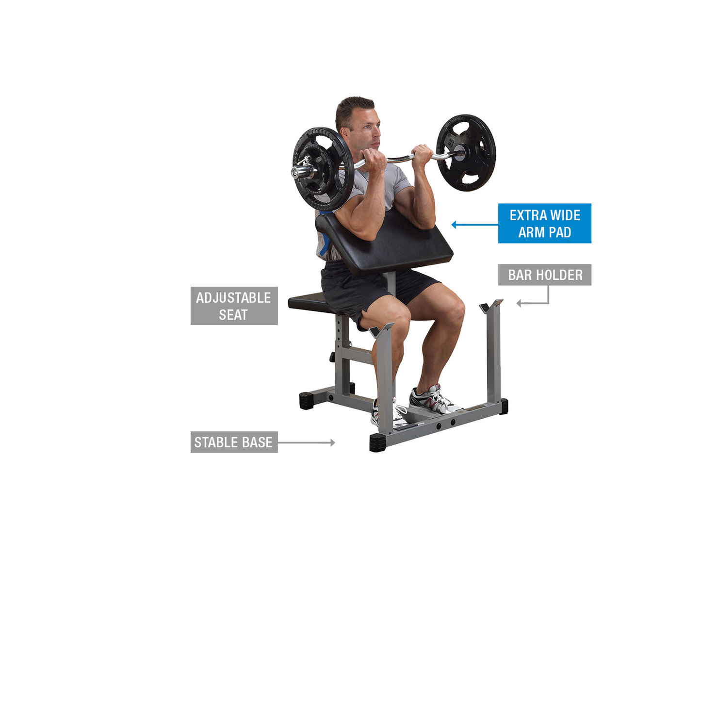 Powerline Preacher Curl Bench, with Adjustable Seat and Extra Wide Base