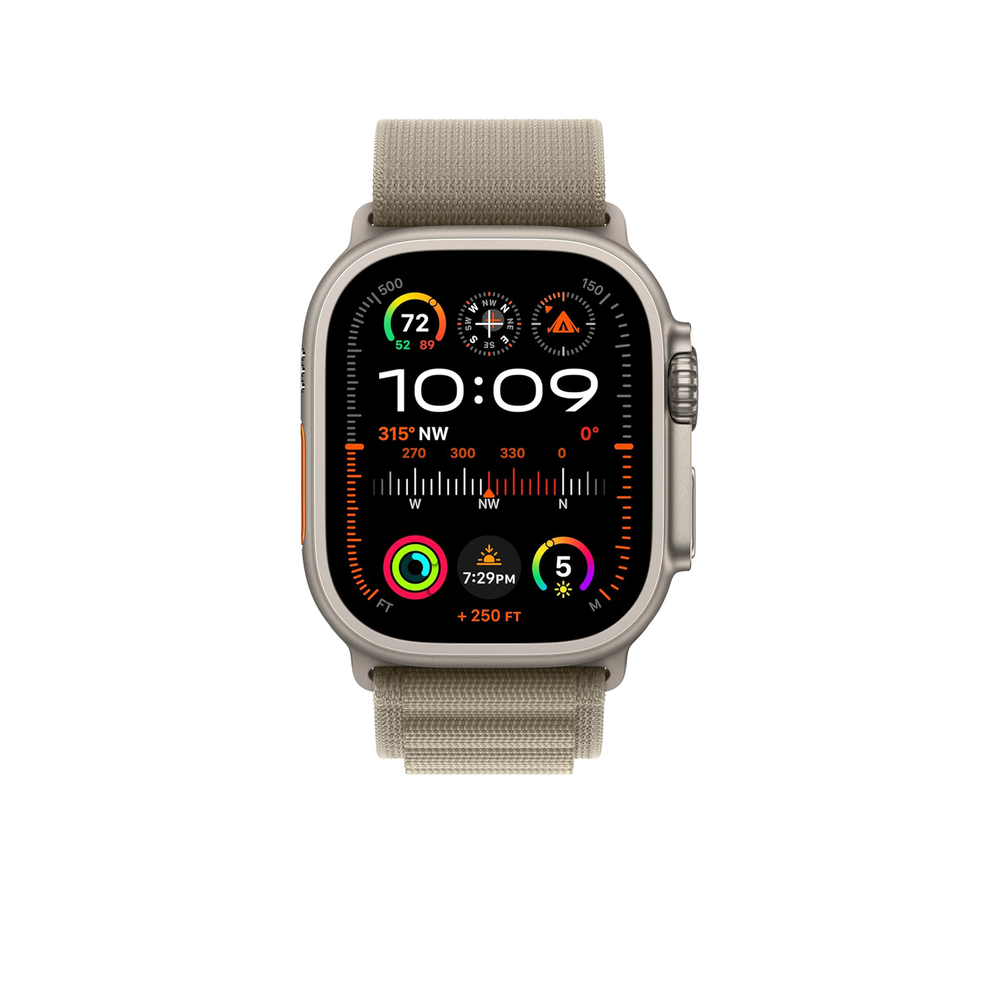 Apple Watch Ultra 2 [GPS + Cellular 49mm] ساعة ذكية مع هيكل متين من التيتانيوم وحلقة جبال الألب الزيتونية الصغيرة. جهاز تعقب اللياقة البدنية، نظام تحديد المواقع العالمي (GPS) الدقيق، زر الإجراء، عمر بطارية طويل جدًا، محايد للكربون 
