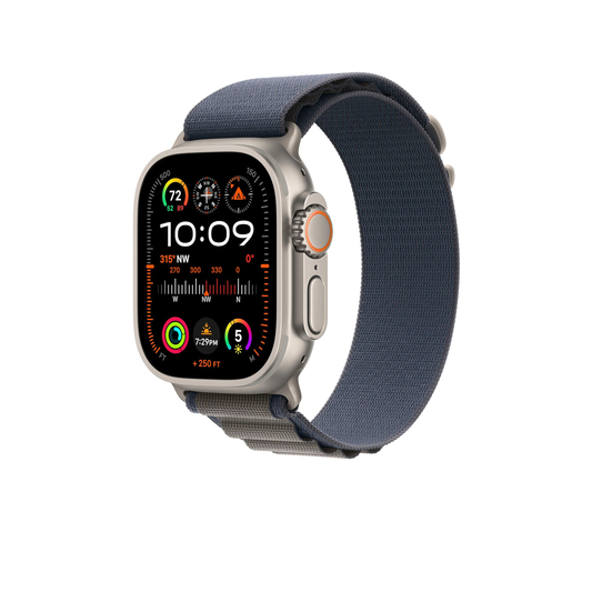 Apple Watch Ultra 2 [GPS + Cellular 49mm] Smartwatch with Rugged Titanium Case & Blue Alpine Loop Medium. Fitness Tracker, Precision GPS, Action Button, Extra-Long Battery Life, Carbon Neutral