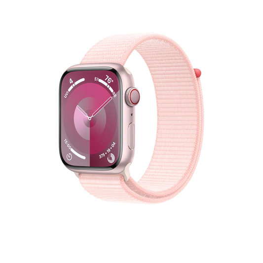 Apple Watch Series 9 [GPS + Cellular 45mm] Smartwatch with Pink Aluminum Case with Pink Sport Loop. Fitness Tracker, ECG Apps, Always-On Retina Display, Carbon Neutral