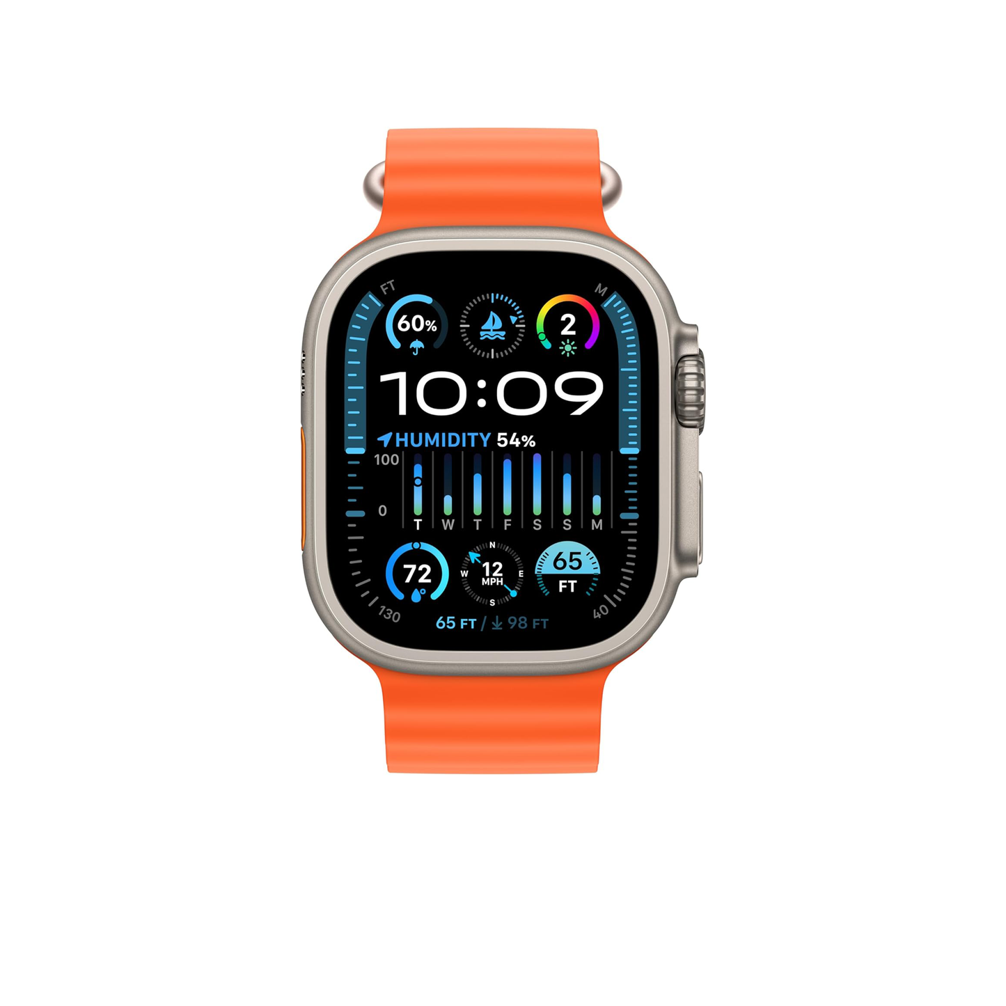 ساعة Apple Watch Ultra 2 [GPS + Cellular 49mm] الذكية مع هيكل متين من التيتانيوم وحزام برتقالي اللون. جهاز تعقب اللياقة البدنية، نظام تحديد المواقع العالمي (GPS) الدقيق، زر الإجراء، عمر بطارية طويل جدًا، شاشة شبكية العين الساطعة 