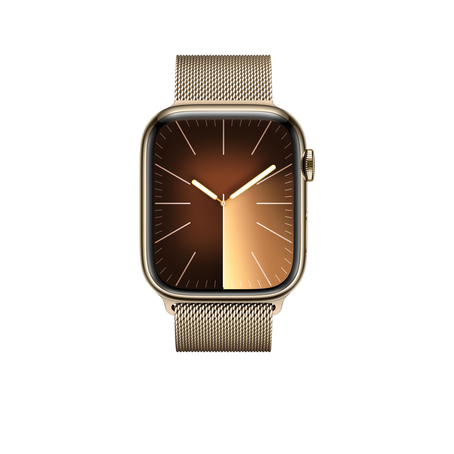 Apple Watch Series 9 [GPS + Cellular 45mm] ساعة ذكية مع هيكل ذهبي من الفولاذ المقاوم للصدأ مع حلقة ميلانو ذهبية. جهاز تعقب اللياقة البدنية، وتطبيقات الأكسجين في الدم وتخطيط القلب، وشاشة شبكية العين التي تعمل دائمًا 