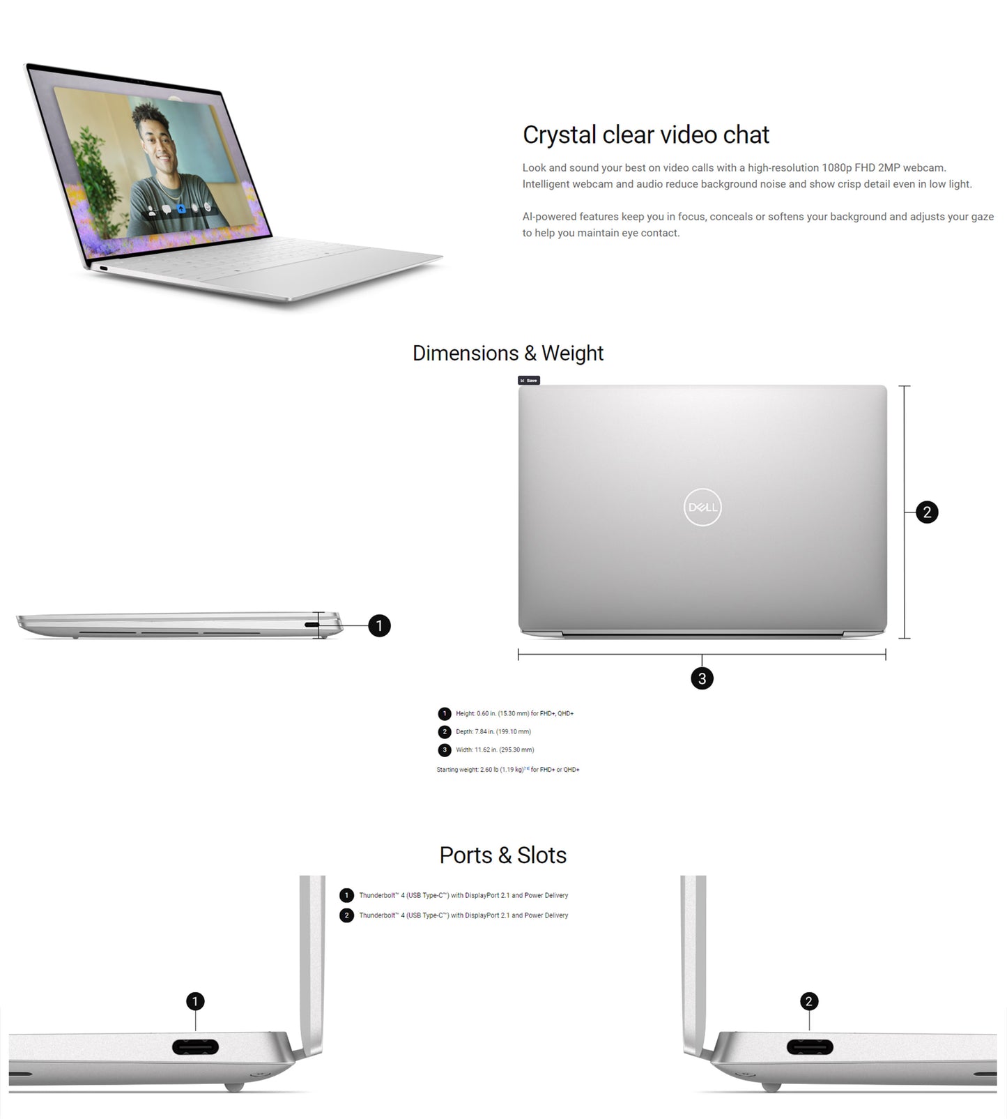 كمبيوتر محمول XPS 13 [سعة التخزين 2 تيرابايت SSD - الذاكرة 64 جيجابايت: -Core™ Ultra 7 ] 