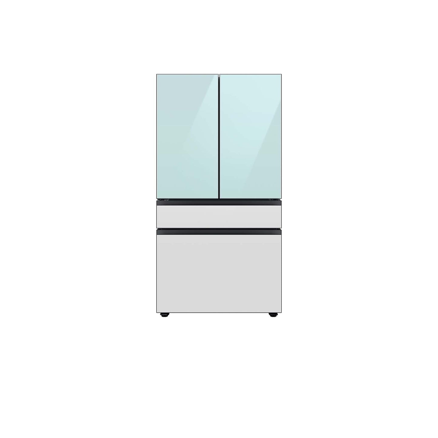 Bespoke 4-Door French Door Refrigerator (23 cu. ft.) with Beverage Center™ in Morning Blue Glass Top Panels and White Glass Middle and Bottom Panels
