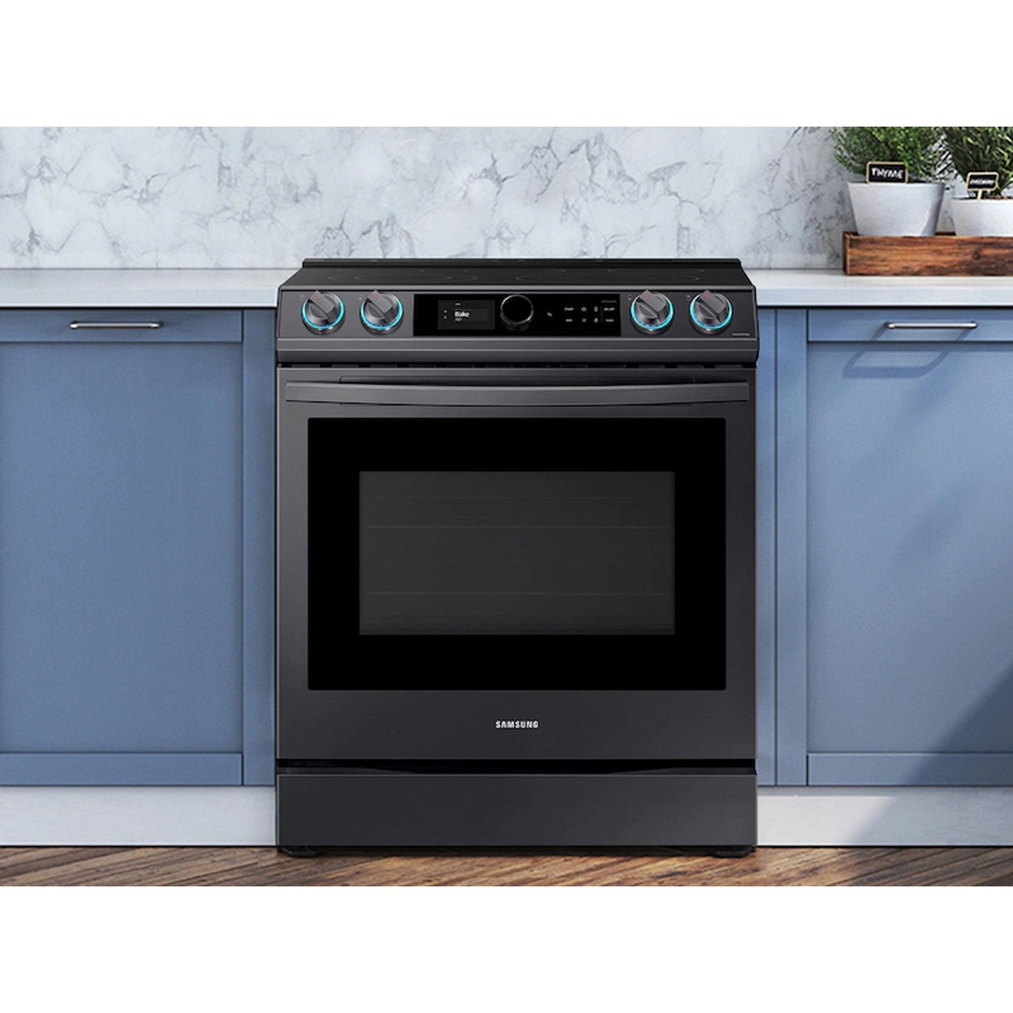 6.3 cu ft. Smart Slide-in Electric Range with Smart Dial & Air Fry in Black Stainless Steel.