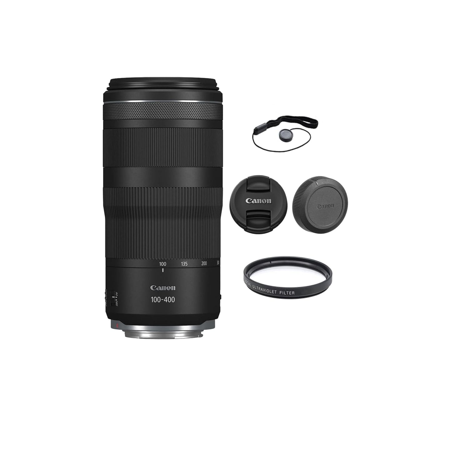 عدسة Canon RF 100-400mm f/5.6-8 هي عدسة USM مع فلتر للأشعة فوق البنفسجية مقاس 67 مم وحافظة غطاء العدسة (3 قطع) 