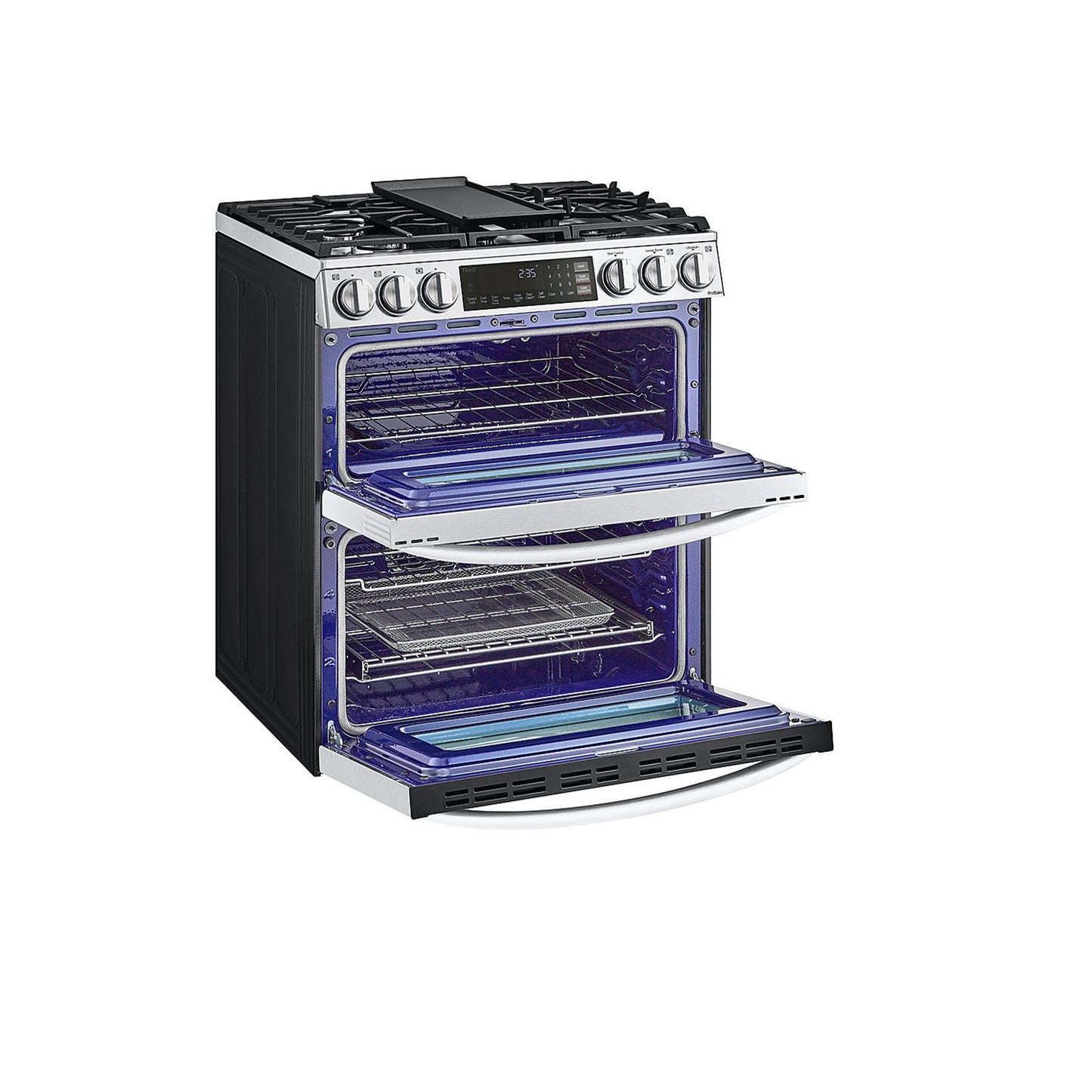 6.9 متر مكعب. قدم. نطاق منزلق لفرن الغاز المزدوج الذكي مع InstaView®، وProBake® Convection، وAir Fry، وAir Sous Vide 