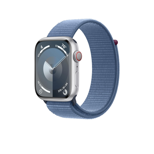 Apple Watch Series 9 [GPS + Cellular 45mm] Smartwatch with Silver Aluminum Case with Winter Blue Sport Loop. Fitness Tracker, ECG Apps, Always-On Retina Display, Carbon Neutral