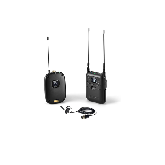 نظام Shure SLXD15/DL4B اللاسلكي الرقمي المحمول مع جهاز إرسال SLXD1 Bodypack وجهاز استقبال أحادي القناة SLXD5 وميكروفون DuraPlex DL4B متعدد الاتجاهات | نطاق G58 (470-514 ميجاهرتز) 