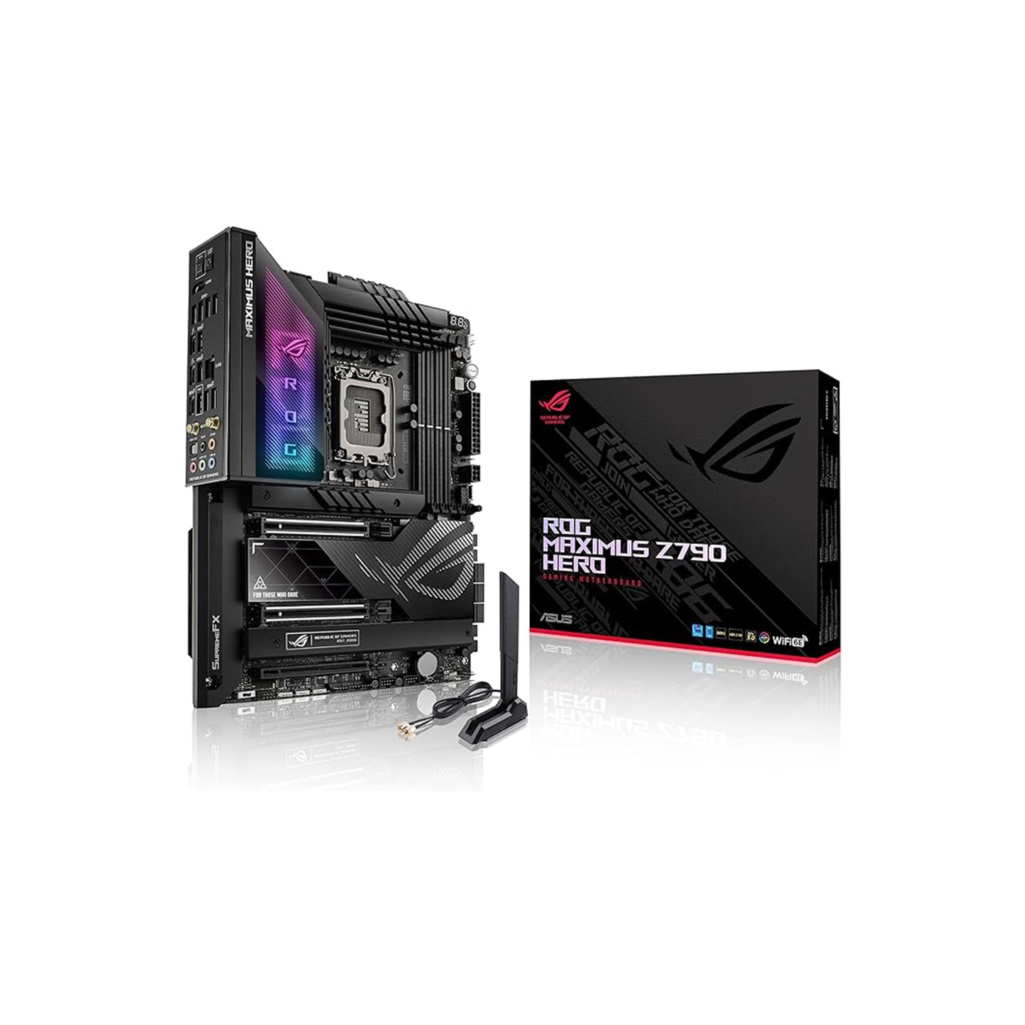 اللوحة الأم للألعاب ASUS ROG Maximus Z790 Hero WiFi6E LGA 1700 (الجيل الرابع عشر والثالث عشر والثاني عشر) ATX (PCIe 5.0، DDR5،20+1 مراحل طاقة، 2.5 جيجابت LAN، بلوتوث V5.2، 2x Thunderbolt 4 منافذ، 5xM.2، Thunderbolt 4/ يو اس بي 4 ) 