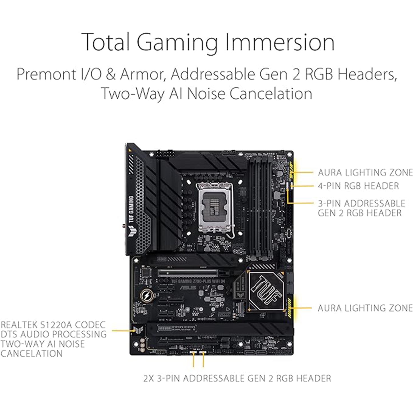 ASUS TUF Gaming Z790-Plus WiFi D4 LGA 1700(Intel 14th,12th&amp;13th Gen) اللوحة الأم للألعاب ATX (PCIe 5.0، DDR4،4xM.2 فتحات، 16+1 DrMOS، WiFi 6,2.5 جيجا بايت LAN، أمامي USB 3.2 Gen 2 Type- ج، ثاندربولت 4/USB4) 