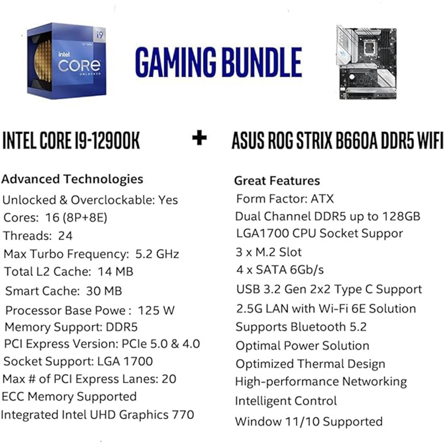 Micro Center Intel Core i9-12900K 16 Cores up to 5.2 GHz Unlocked Desktop Processor Bundle with ASUS ROG Strix B660-A Gaming WiFi DDR5 LGA 1700 ATX Gaming Motherboard