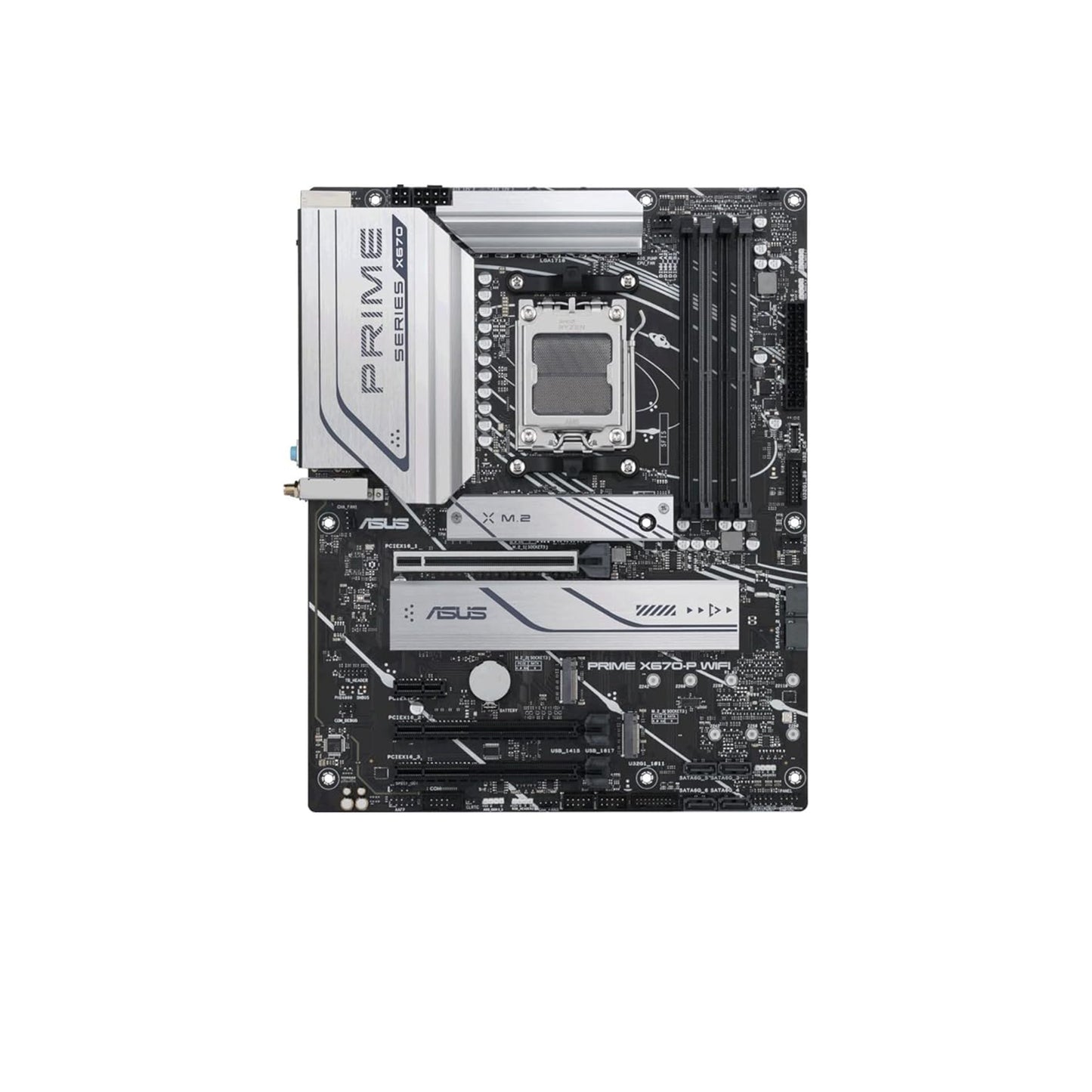 مقبس ASUS Prime X670-P WiFi AM5 (LGA 1718) Ryzen 7000 ATX (DDR5، ثلاث فتحات M.2، USB 3.2 Gen 2x2 Type-C®، دعم USB4®، WiFi 6 و2.5 جيجابت إيثرنت) 