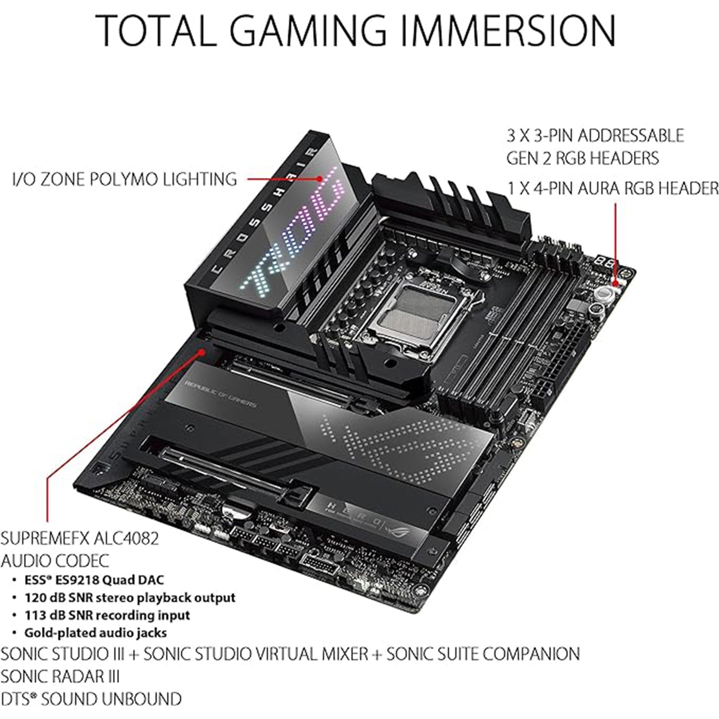 اللوحة الأم ASUS ROG Crosshair X670E Hero (WiFi 6E) مقبس AM5 (LGA 1718) Ryzen 7000 للألعاب (18+2 مرحلة طاقة، PCIe® 5.0، فتحات DDR5,5xM.2، اللوحة الأمامية USB 3.2 Gen 2x2، USB4®، Wi- فاي 6E) 