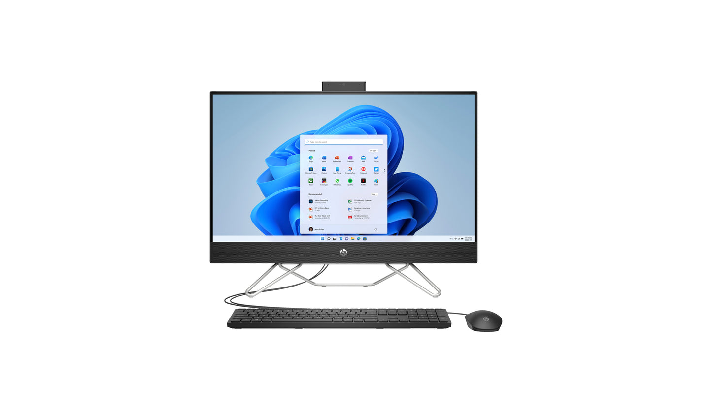 جهاز كمبيوتر HP All-in-One، مقاس 23.8 بوصة، ونظام التشغيل Windows 11 Home، ومعالج Intel® Core™ i7، وذاكرة وصول عشوائي سعتها 16 جيجابايت، ومحرك أقراص SSD سعة 512 جيجابايت، وقرص HDD سعة 1 تيرابايت، ودقة FHD