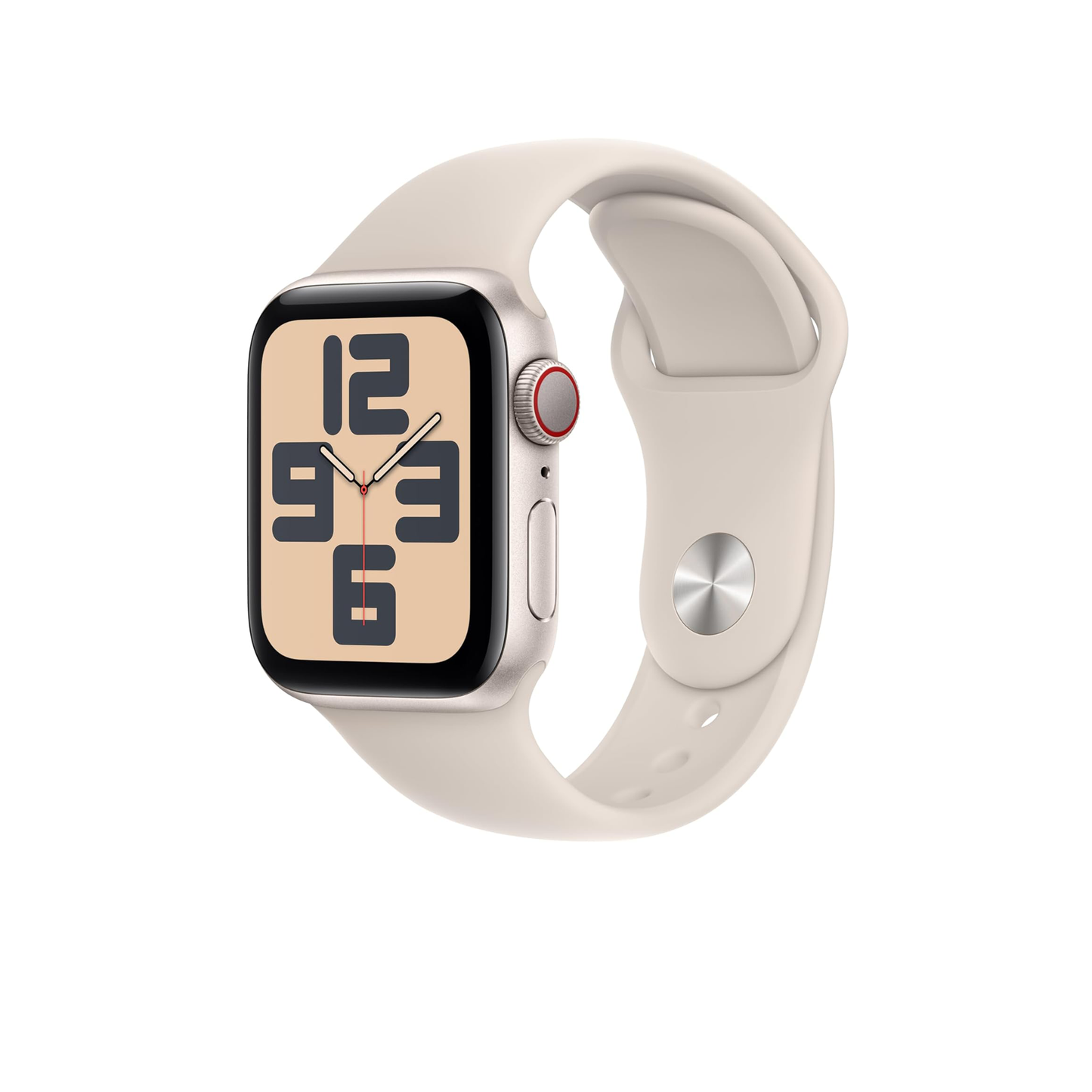 Apple Watch SE (الجيل الثاني) [GPS + Cellular 44mm] ساعة ذكية مع هيكل من الألومنيوم Starlight مع حزام Starlight الرياضي M/L. جهاز تتبع اللياقة البدنية والنوم، واكتشاف الأعطال، ومراقبة معدل ضربات القلب 