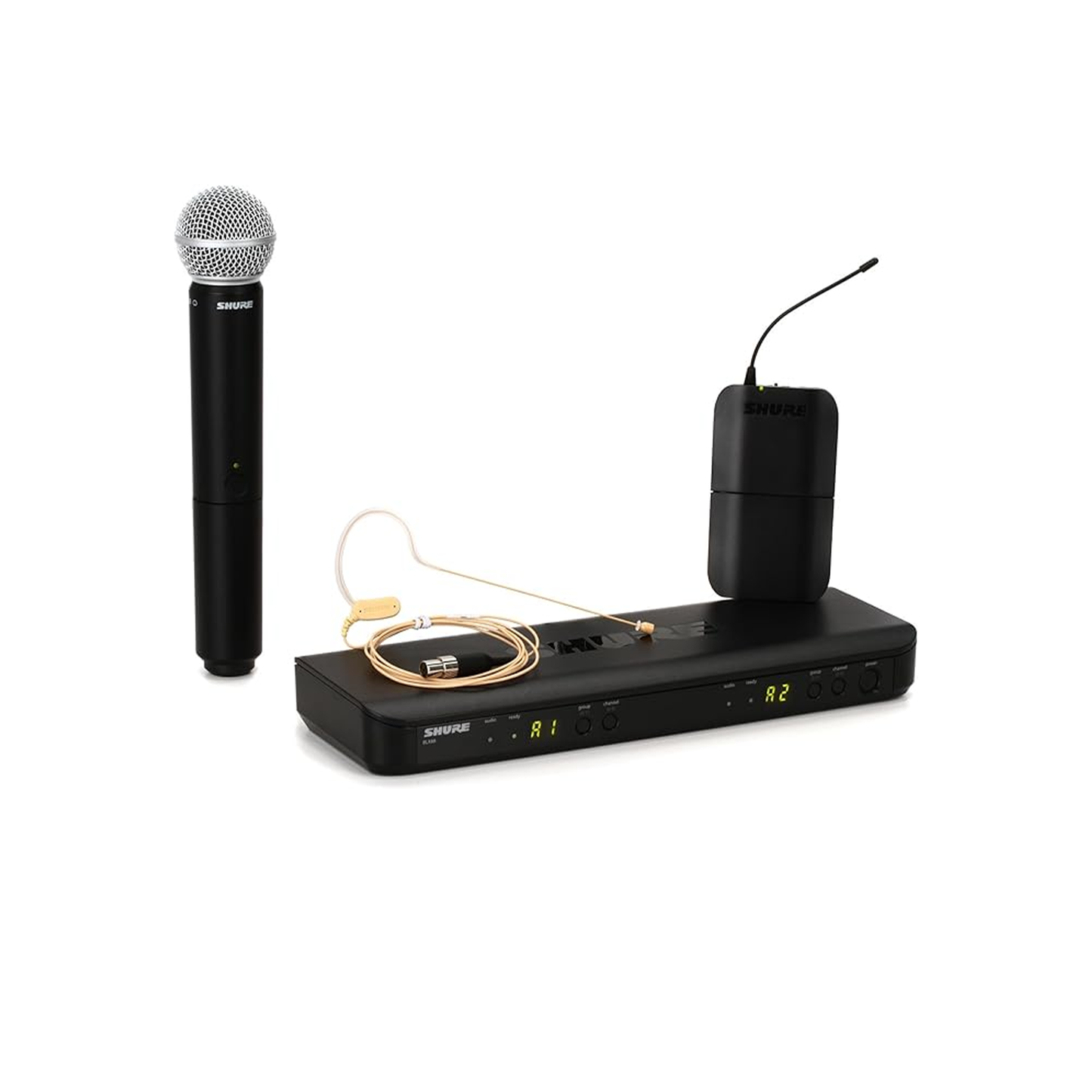 Shure BLX1288/MX153 UHF Wireless Microphone System - Perfect for Church, Karaoke, Stage, Vocals - 14-Hour Battery Life, 300 ft Range | Includes Handheld & Earset Mics, Dual Channel Receiver | H10 Band