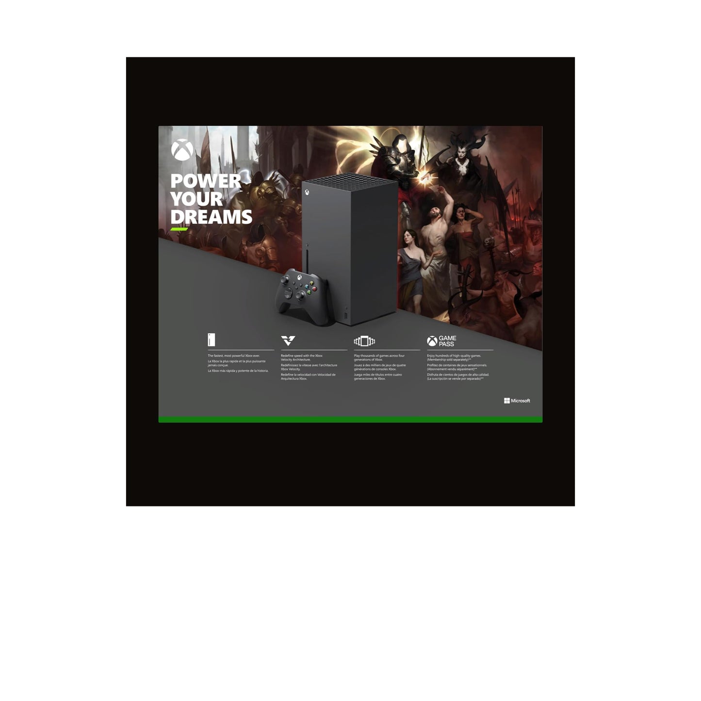 حزمة Microsoft Xbox Series X Diablo IV - تتضمن وحدة تحكم Xbox اللاسلكية - ما يصل إلى 120 إطارًا في الثانية - ذاكرة وصول عشوائي سعتها 16 جيجابايت ومحرك أقراص SSD سعة 1 تيرابايت - استمتع بتجربة ألعاب 4K حقيقية - تأتي مع نسخة رقمية لـ Diablo IV 