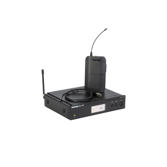 نظام الميكروفون اللاسلكي Shure BLX14R/W93 UHF - مثالي للمقابلات والعروض التقديمية والمسرح - عمر البطارية 14 ساعة، نطاق 300 قدم | WL93 Lavalier Mic، جهاز استقبال مثبت على حامل قناة واحدة | فرقة H10 