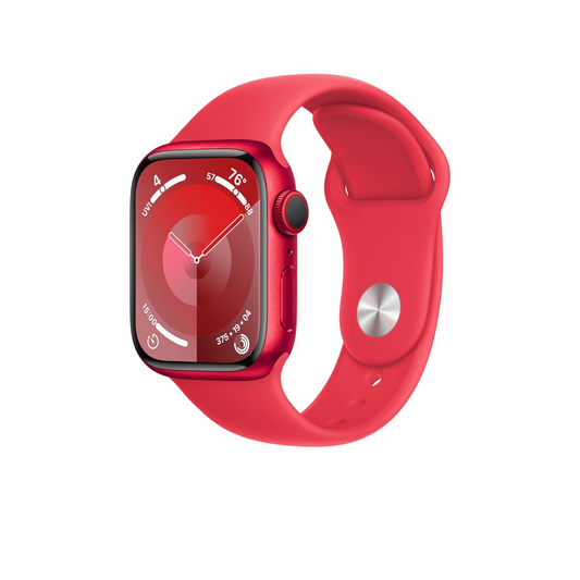Apple Watch Series 9 [GPS + Cellular 45mm] ساعة ذكية مع (المنتج) هيكل ألومنيوم أحمر مع (المنتج) حزام رياضي أحمر M/L. جهاز تتبع اللياقة البدنية، تطبيقات تخطيط القلب، شاشة شبكية العين التي تعمل دائمًا