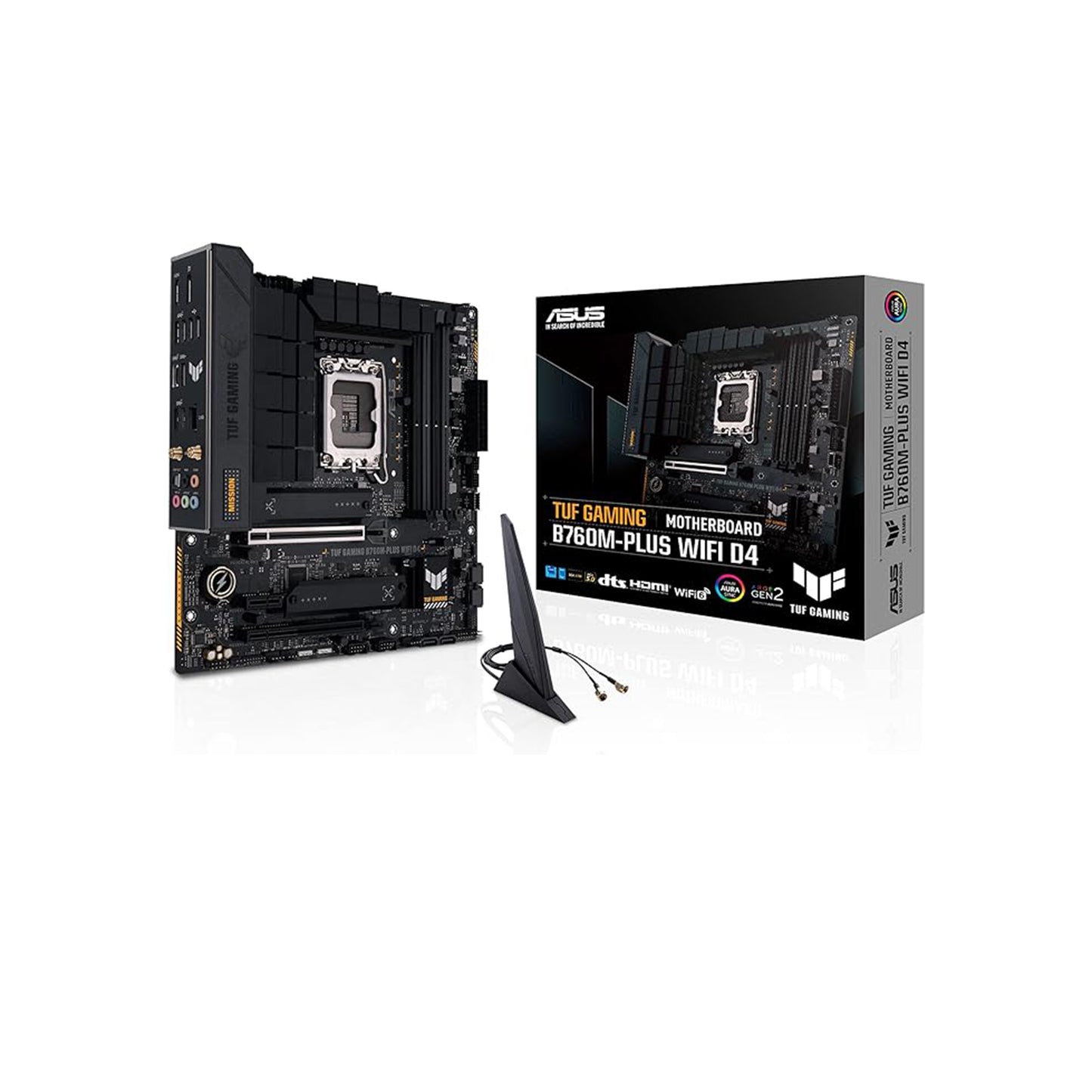 ASUS TUF GAMING B760M-PLUS WIFI 6 D4 Intel (الجيل الثالث عشر والجيل الثاني عشر) اللوحة الأم LGA 1700 mATX، فتحات PCIe 5.0،2xPCIe 4.0 M.2، DDR4، 2.5 جيجا بايت LAN، USB 3.2 Gen 2x2 Type-C، USB 3.2 أمامي ج، ثاندربولت (USB4®) 