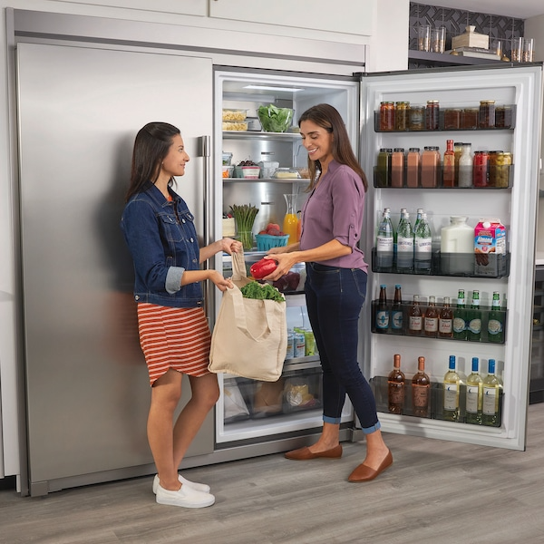 Stainless Steel Side-by-Side Column Refrigerator and Freezer Set with Flat Trim Kit