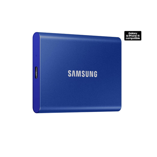 محرك أقراص الحالة الصلبة الخارجي المحمول SAMSUNG SSD T7 بسعة 1 تيرابايت، حتى USB 3.2 الجيل الثاني، تخزين موثوق للألعاب والطلاب والمهنيين، MU-PC1T0H/AM، أزرق 