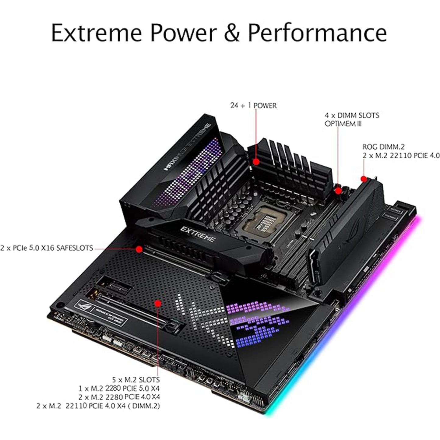 ASUS ROG Maximus Z690 Extreme(WiFi 6E)LGA 1700(Intel 12th Gen)EATX gaming motherboard(PCIe5.0,DDR5,24+1 power stages,5x M.2,PCIe 5.0 M.2,10Gb&2.5GbLAN,2xThunderbolt 4,PCIe 5.0 Hyper M.2 card bundled)