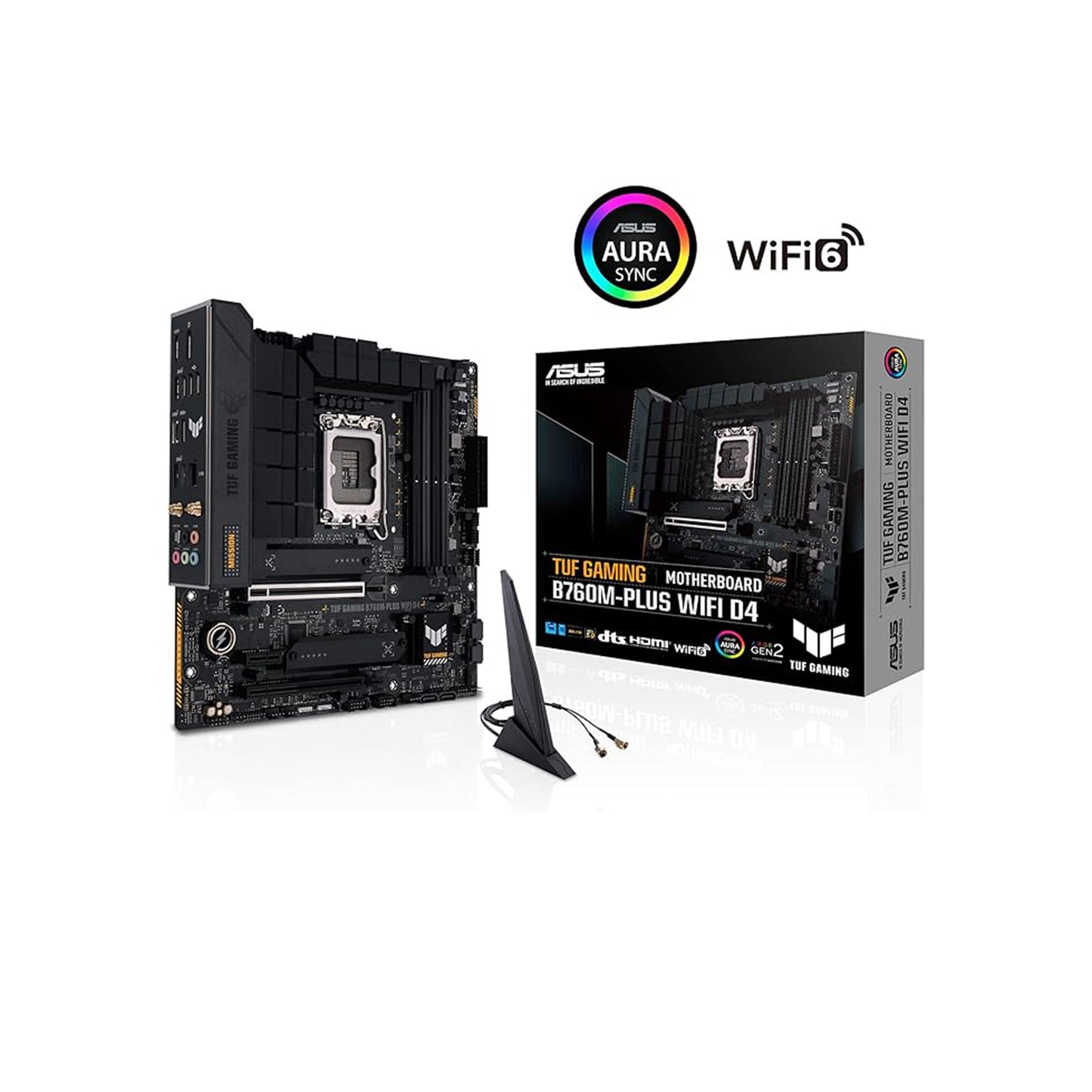 ASUS TUF GAMING B760M-PLUS WIFI 6 D4 Intel (الجيل الثالث عشر والجيل الثاني عشر) اللوحة الأم LGA 1700 mATX، فتحات PCIe 5.0،2xPCIe 4.0 M.2، DDR4، 2.5 جيجا بايت LAN، USB 3.2 Gen 2x2 Type-C، USB 3.2 أمامي ج، ثاندربولت (USB4®) 