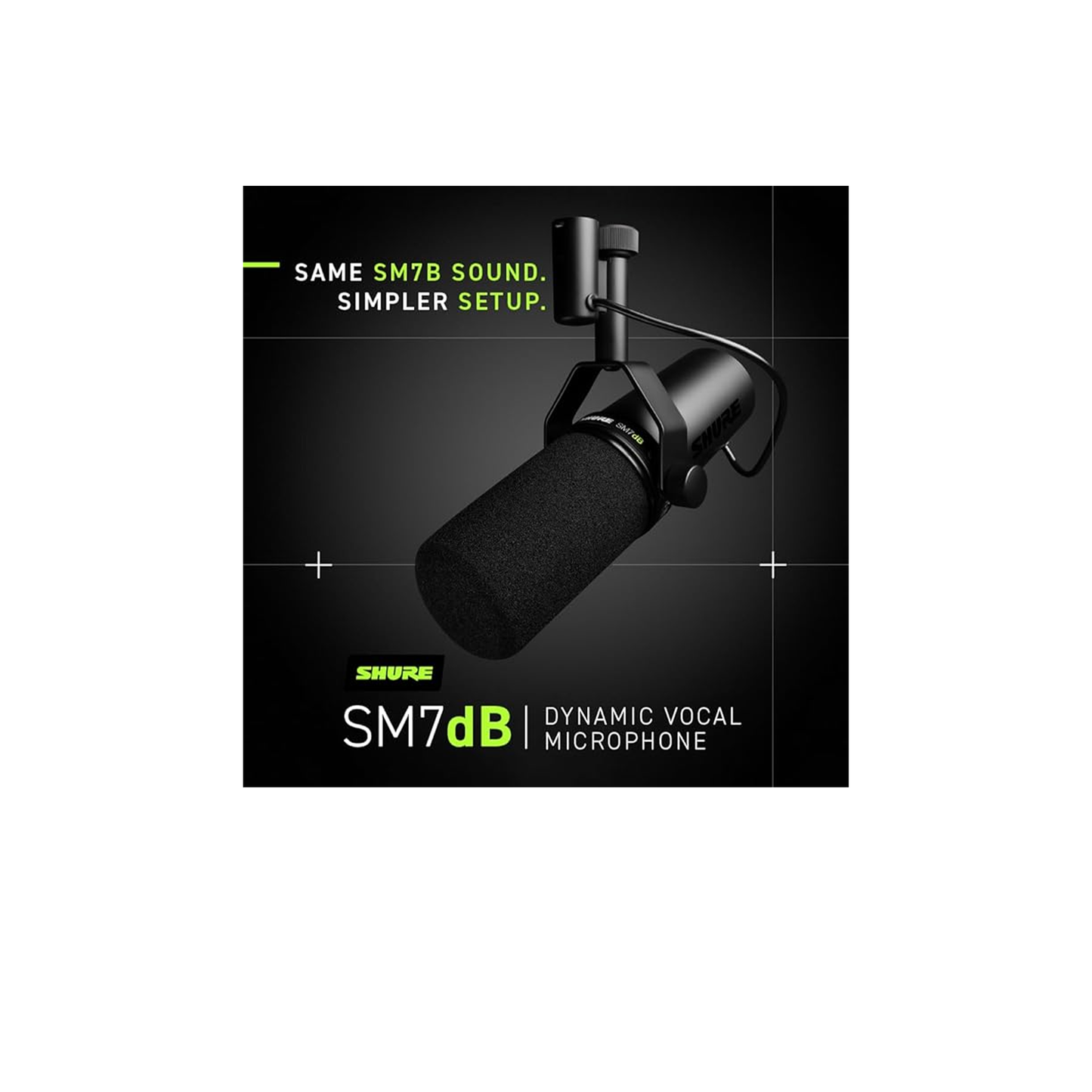 Shure SM7dB Dynamic Vocal Microphone w/Built-in Preamp for Streaming, Podcast, & Recording, Wide-Range Frequency, Warm & Smooth Sound, Rugged Construction, Detachable Windscreen – Black