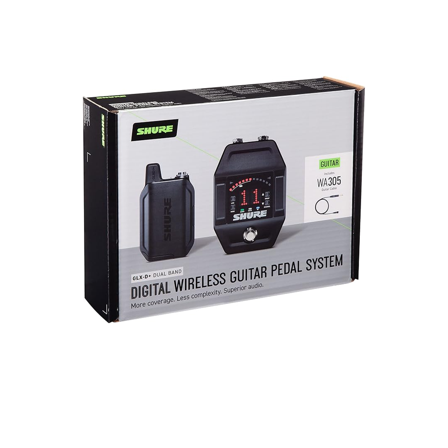 Shure GLXD16+ Dual Band Pro Digital Wireless System - Perfect for Guitar and Bass - 12-Hour Battery Life, 100 ft Range | Includes WA305 Premium Guitar Cable with 1/4" Jack & Guitar Pedal Receiver
