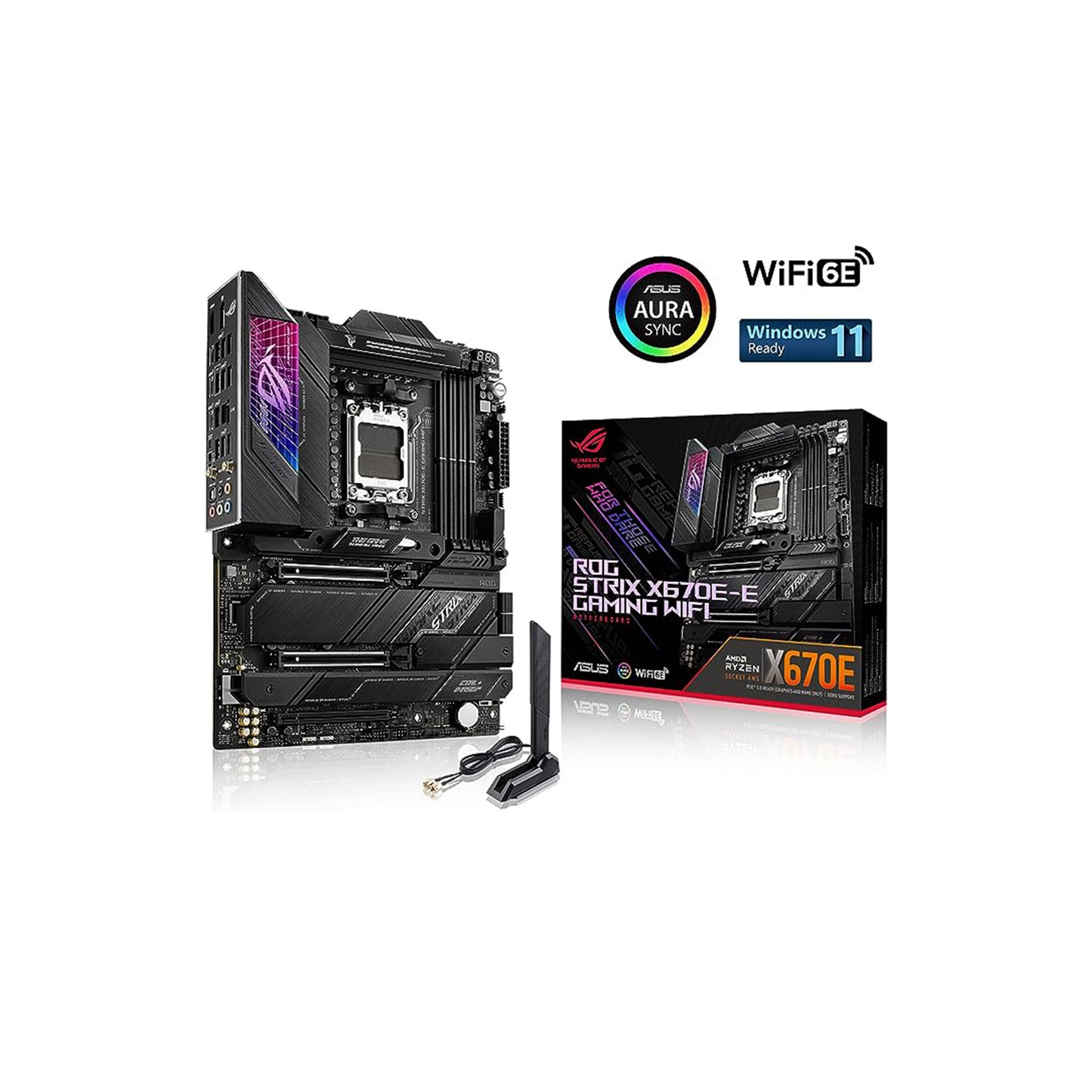 مقبس الألعاب ASUS ROG Strix X670E-E AM5(LGA 1718) Ryzen 7000 ATX (18+2 مرحلة طاقة، PCIe® 5.0، DDR، 4xM.2 فتحات، USB 3.2 Gen 2x2، WiFi 6E، فتحة PCIe Q-Release، M .2 مزلاج Q) 