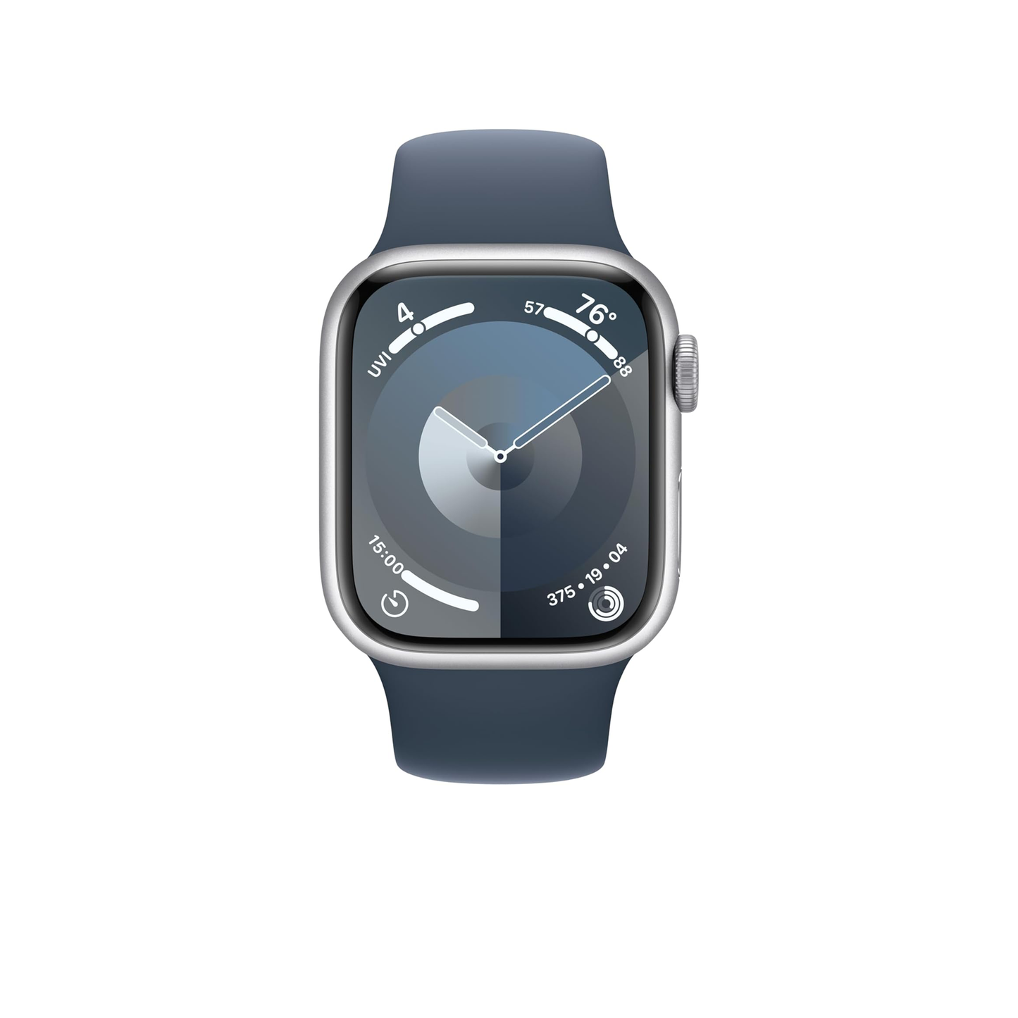 Apple Watch Series 9 [GPS + Cellular 41mm] ساعة ذكية مع هيكل من الألومنيوم الفضي وسوار رياضي باللون الأزرق العاصف S/M. جهاز تتبع اللياقة البدنية، تطبيقات تخطيط القلب، شاشة شبكية العين التي تعمل دائمًا