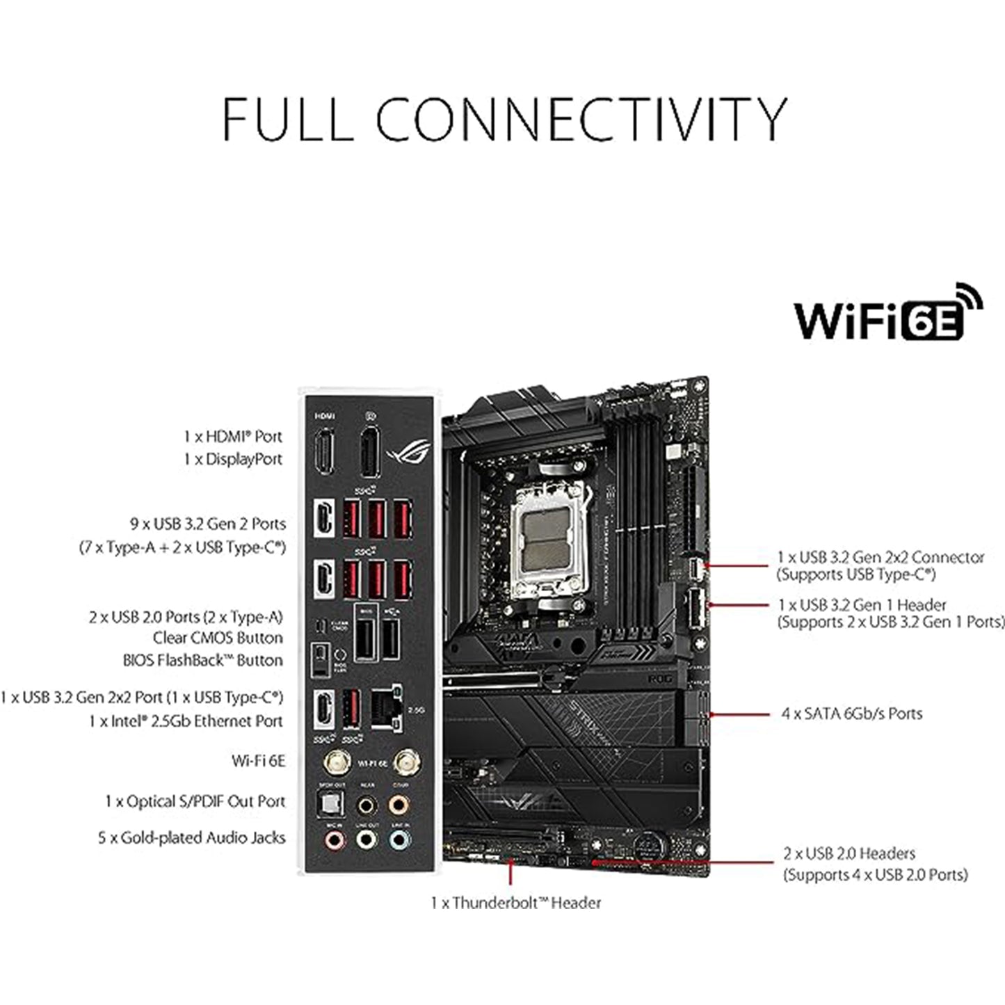 ASUS ROG Strix X670E-F Gaming WIFI6E مقبس AM5 (LGA 1718) Ryzen 7000 Gaming Motherboard (PCIe 5.0، DDR5،16 + 2 مراحل طاقة، أربع فتحات M.2 مع مبددات حرارة، USB 3.2 Gen 2x2، AI Cooling II، وAura Sync ) 