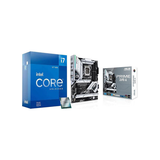 معالج سطح المكتب Intel Core i7-12700KF للألعاب من Micro Center 12 (8P+4E) نواة تصل إلى 5.0 جيجاهرتز غير مقفلة مجموعة شرائح LGA1700 600 بقوة 125 وات مع اللوحة الأم ASUS Prime Z690-A ATX للألعاب 