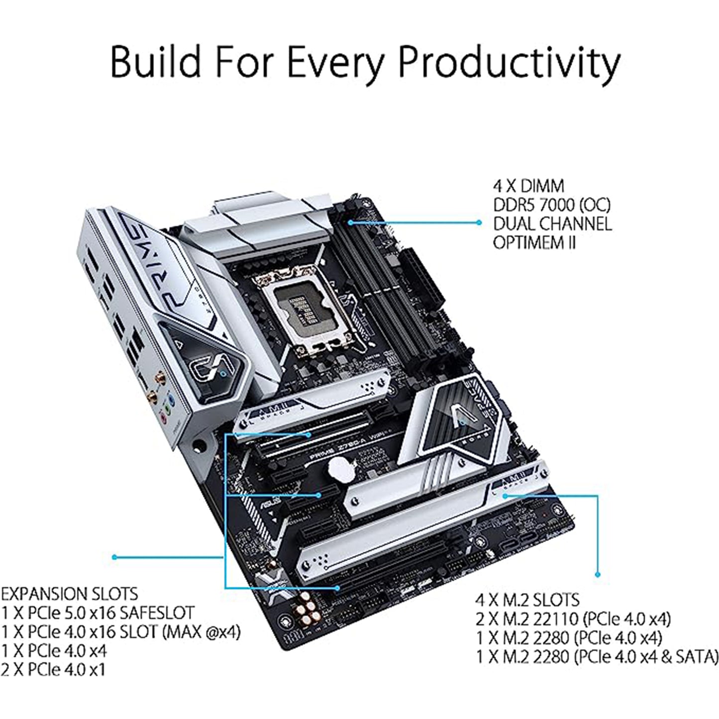 اللوحة الأم ASUS Prime Z790-A WiFi 6E LGA 1700 (Intel 14 و13 و12) ATX (16+1 DrMOS، PCIe 5.0، DDR5،4X M.2 Slots، 2.5 جيجا بايت LAN، USB 3.2 Gen 2 اللوحة الأمامية Type-C، Thunderbolt 4) /USB4، موانئ دبي) 