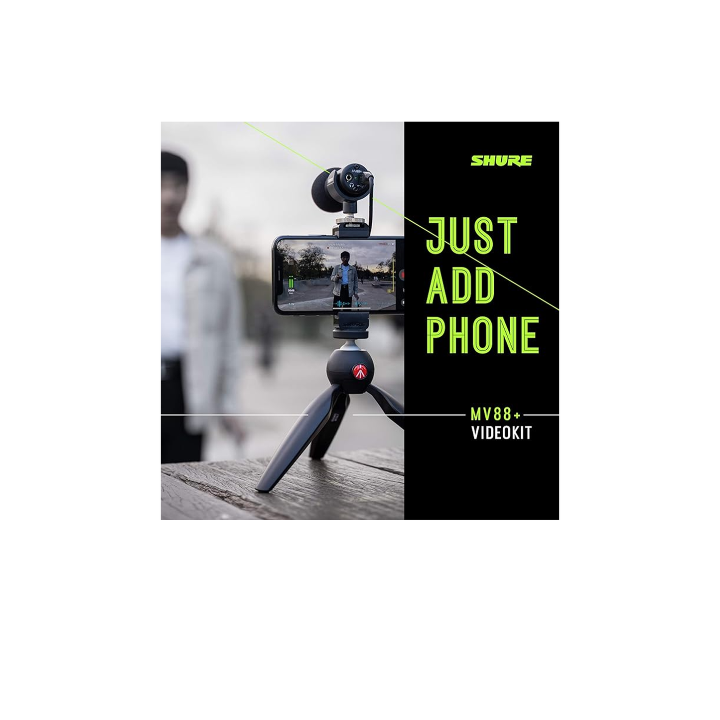 Shure MV88+ Video Kit - Digital Stereo Condenser Microphone for Apple and Android, with Manfrotto PIXI Tripod, Phone Clamp, Mount, iOS and USB-C Cables for Next-Level Compatibility and Connectivity