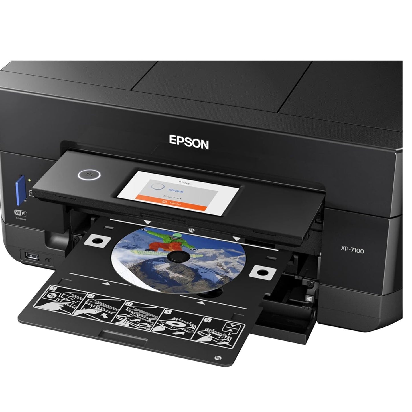 طابعة صور ملونة لاسلكية Epson Expression Premium XP-7100 مع ADF وماسح ضوئي وناسخة، أسود، صغير 
