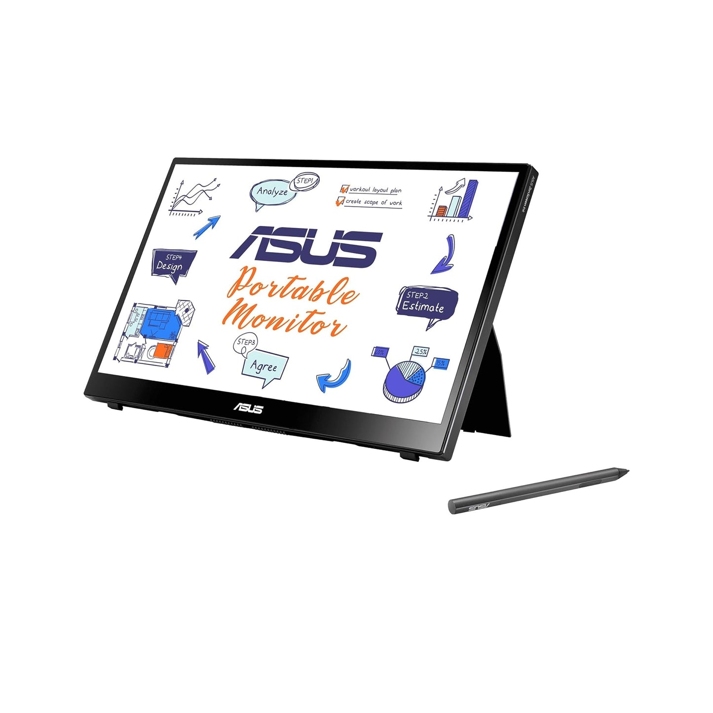 ASUS ZenScreen Ink 14” 1080P Portable Touchscreen Monitor (MB14AHD) - Full HD, IPS, 10-point touch, Stylus Pen (MPP 2.0), Eye Care, USB Type-C, Micro HDMI, Kickstand, Tripod Mountable