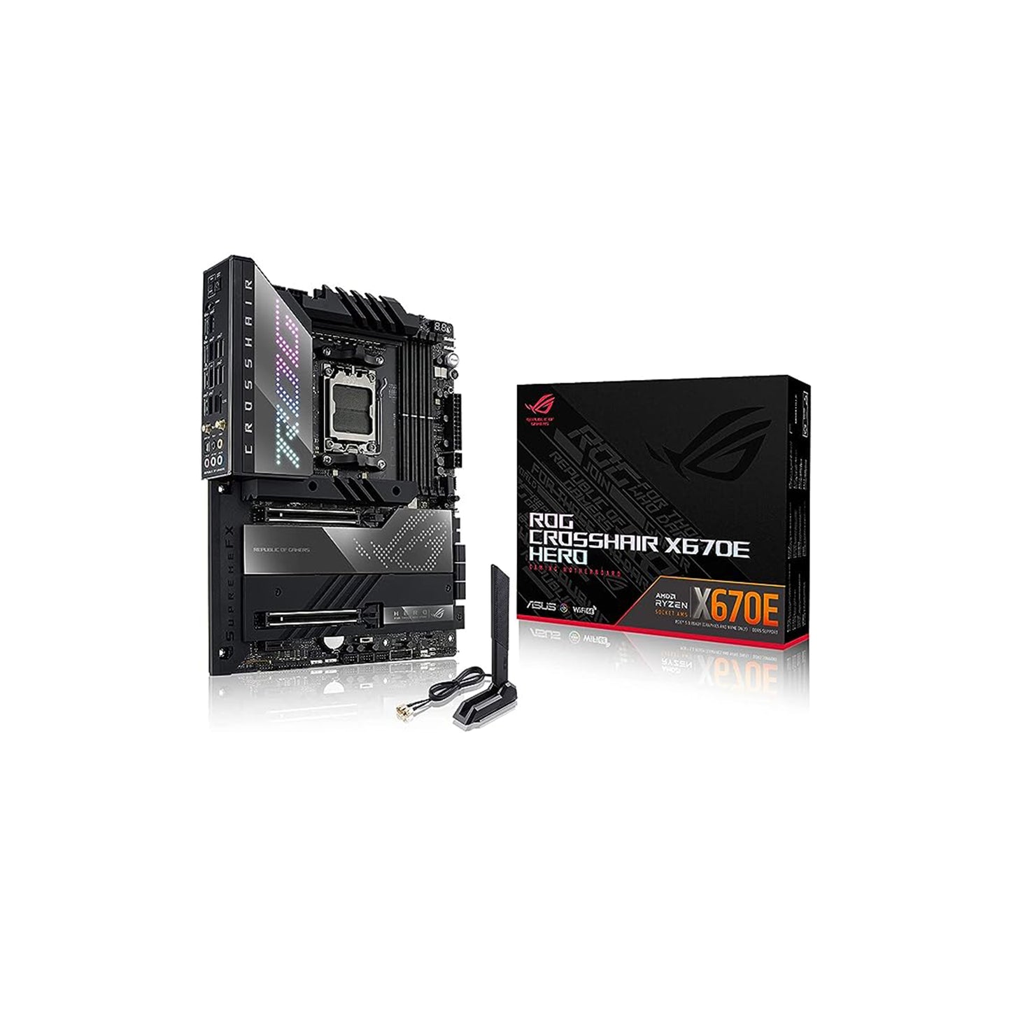 اللوحة الأم ASUS ROG Crosshair X670E Hero (WiFi 6E) مقبس AM5 (LGA 1718) Ryzen 7000 للألعاب (18+2 مرحلة طاقة، PCIe® 5.0، فتحات DDR5,5xM.2، اللوحة الأمامية USB 3.2 Gen 2x2، USB4®، Wi- فاي 6E) 