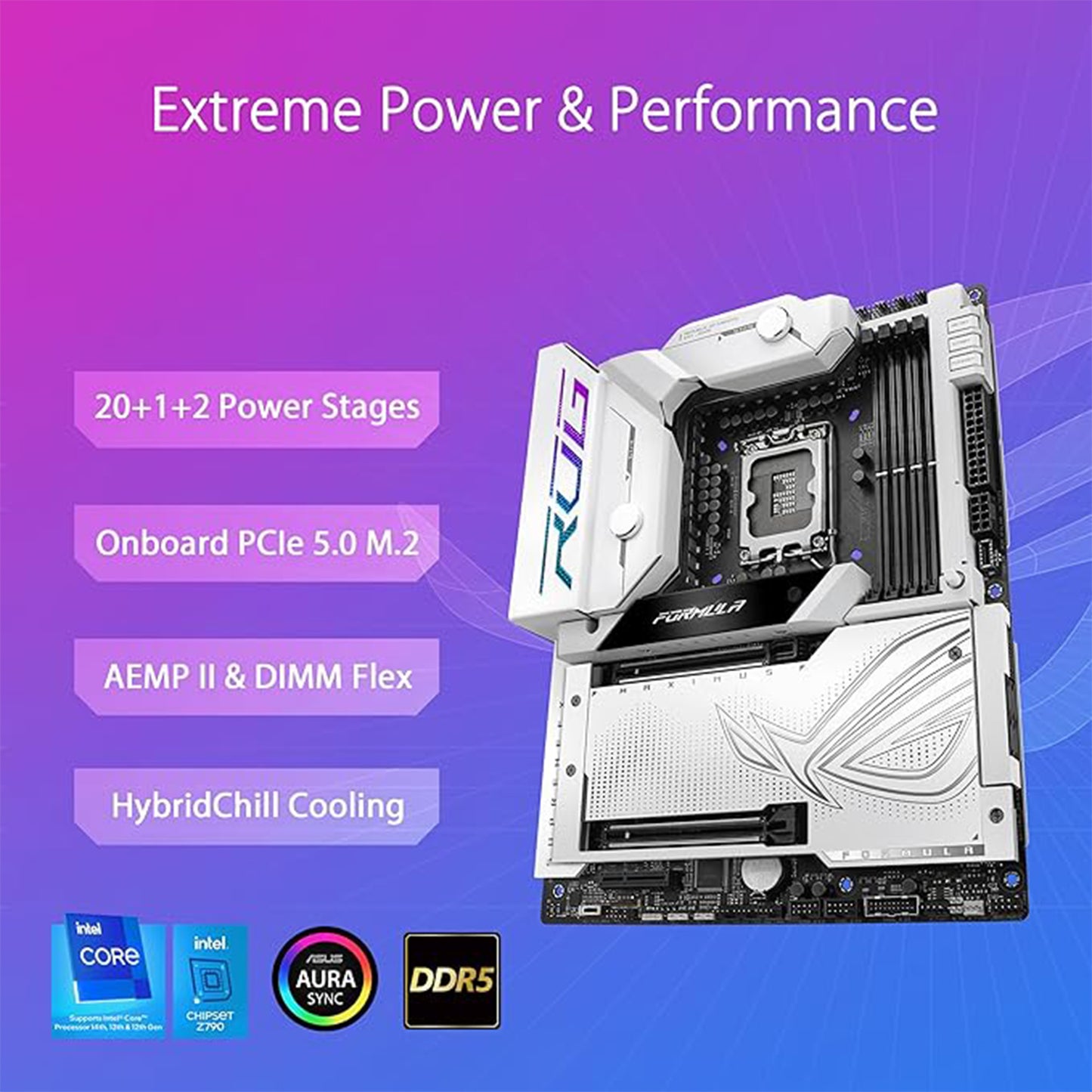 اللوحة الأم للألعاب ASUS ROG Maximus Z790 Formula ATX المزودة بتقنية HybridChill، وتبريد المياه ROG، وذاكرة DDR5، وWi-Fi 7، و5X M.2، وPCIe 5.0، وThunderbolt 4 