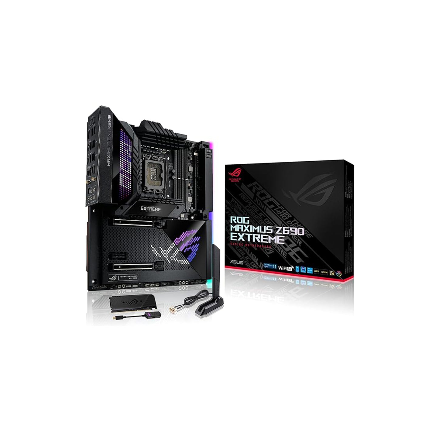 ASUS ROG Maximus Z690 Extreme(WiFi 6E)LGA 1700(Intel 12th Gen)EATX gaming motherboard(PCIe5.0,DDR5,24+1 power stages,5x M.2,PCIe 5.0 M.2,10Gb&2.5GbLAN,2xThunderbolt 4,PCIe 5.0 Hyper M.2 card bundled)