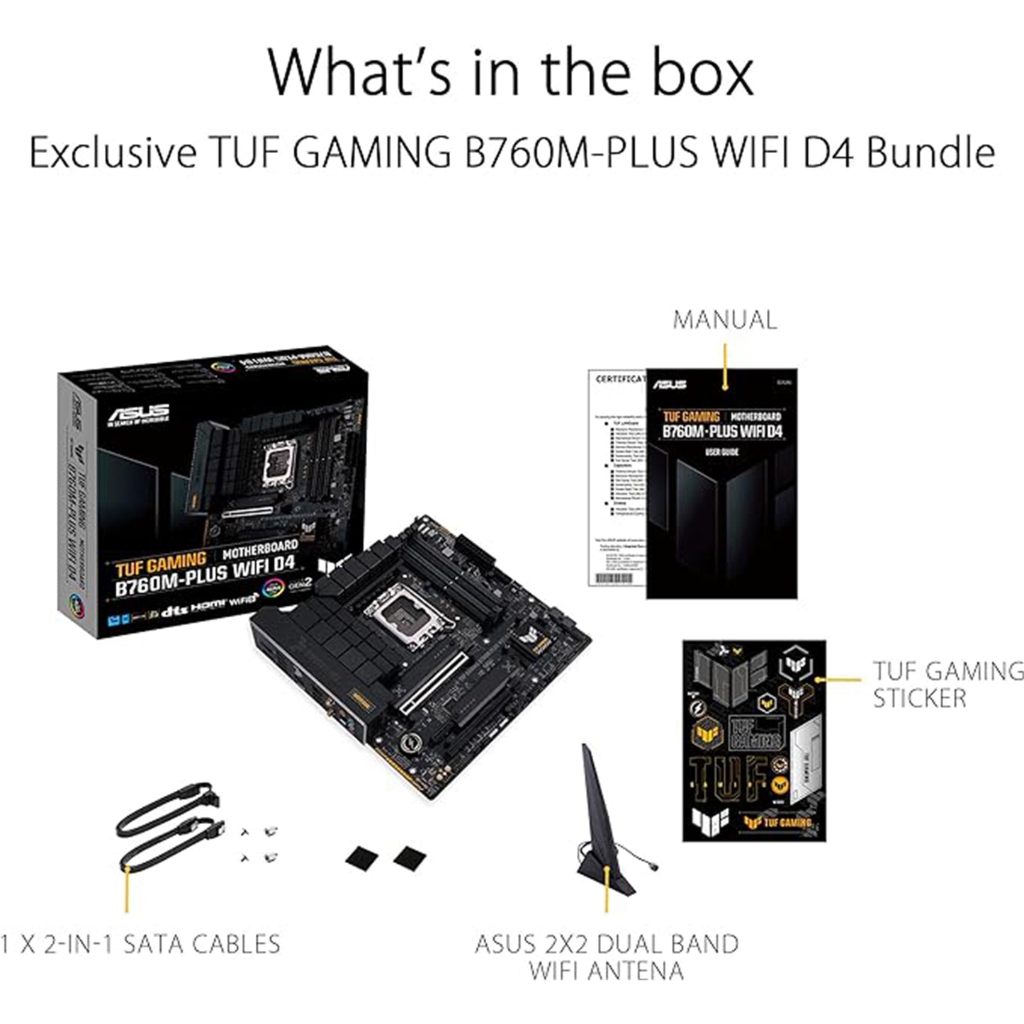 ASUS TUF GAMING B760M-PLUS WIFI 6 D4 Intel (الجيل الثالث عشر والجيل الثاني عشر) اللوحة الأم LGA 1700 mATX، فتحات PCIe 5.0،2xPCIe 4.0 M.2، DDR4، 2.5 جيجا بايت LAN، USB 3.2 Gen 2x2 Type-C، USB 3.2 أمامي ج، ثاندربولت (USB4®) 