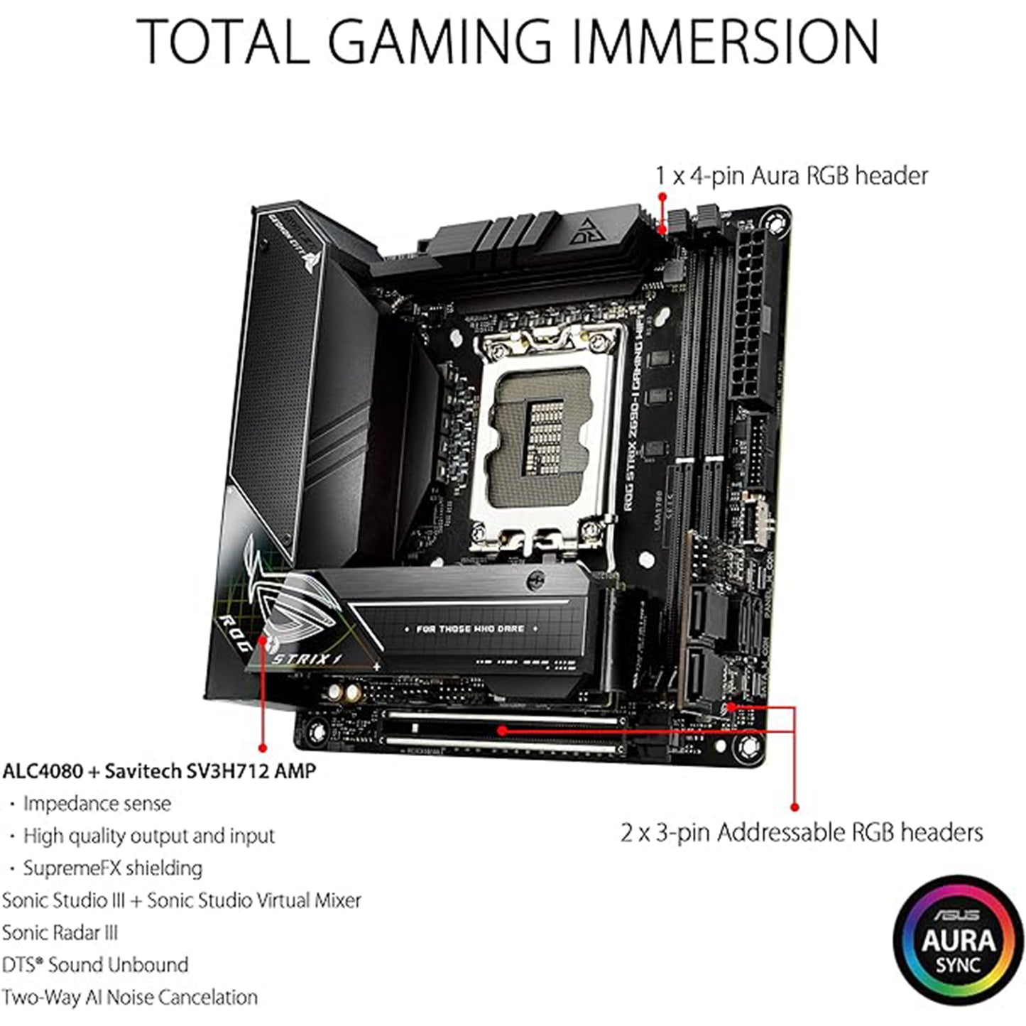 اللوحة الأم ASUS ROG Strix Z690-I Gaming mini-ITX - WiFi 6E، PCIe 5.0، DDR5، Thunderbolt 4، M.2 