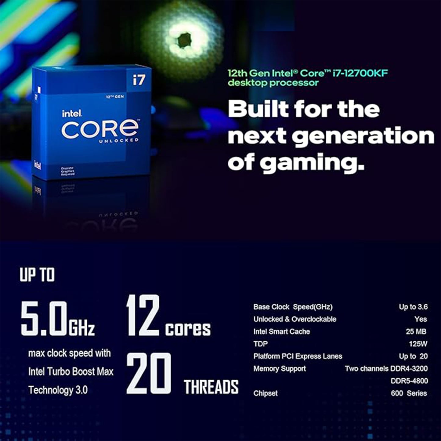 معالج سطح المكتب Intel Core i7-12700KF للألعاب من Micro Center 12 (8P+4E) نواة تصل إلى 5.0 جيجاهرتز غير مقفلة مجموعة شرائح LGA1700 600 بقوة 125 وات مع اللوحة الأم ASUS Prime Z690-A ATX للألعاب 