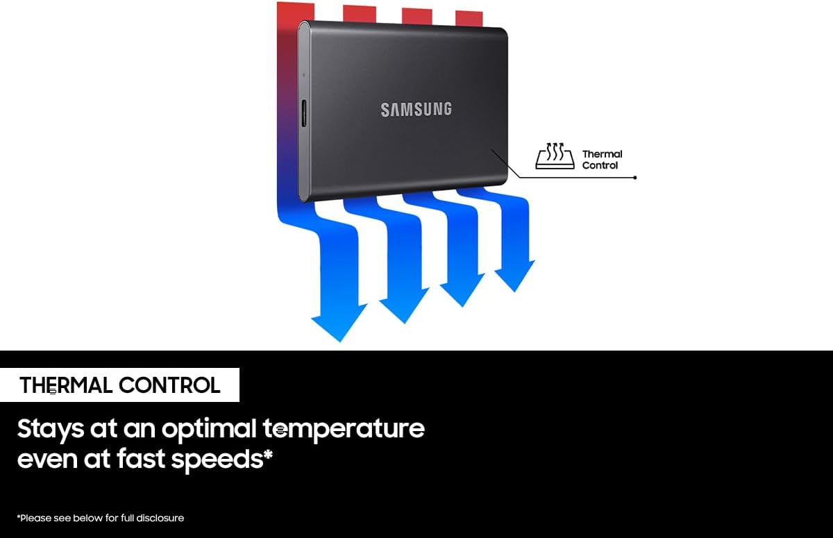 محرك أقراص الحالة الصلبة الخارجي المحمول SAMSUNG SSD T7 بسعة 1 تيرابايت، حتى USB 3.2 الجيل الثاني، تخزين موثوق للألعاب والطلاب والمهنيين، MU-PC1T0H/AM، أزرق 