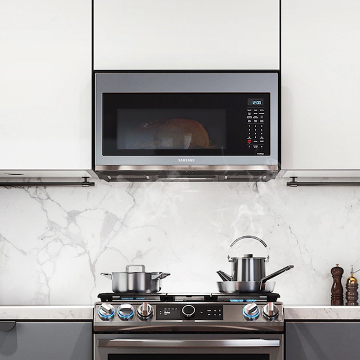 Samsung - 1.7 cu. ft. Over-the-Range Convection Microwave with WiFi - Stainless Steel.