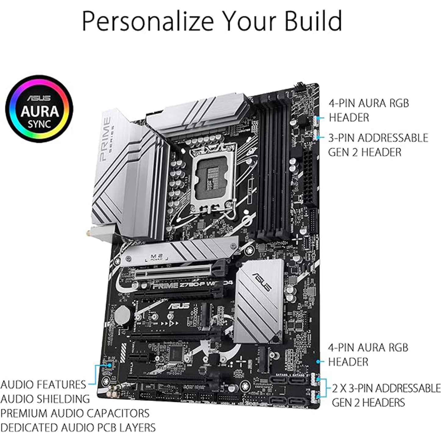 ASUS Prime Z790-P WiFi D4 LGA 1700 (Intel 14th، 12th، 13th Gen) اللوحة الأم ATX (PCIe 5.0، DDR4،14+1DrMOS، 3x M.2، WiFi 6، Bluetooth v5.2، 2.5Gb LAN، اللوحة الأمامية USB 3.2 Gen 2 USB من النوع C، Thunderbolt 4/USB4) 