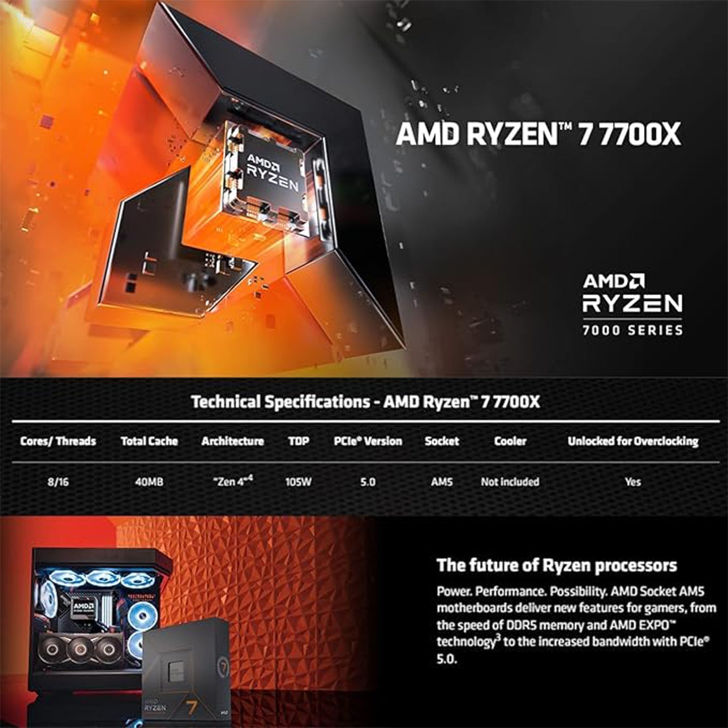 AMD Ryzen 7 7700X 8-Core 16-Thread AM5 5.4 جيجا هرتز غير مقفلة حزمة معالج سطح المكتب مع مقبس ASUS Prime X670-P WiFi AM5 (LGA 1718) DDR5 Ryzen 7000 ATX اللوحة الأم، تباع بواسطة Micro Center 